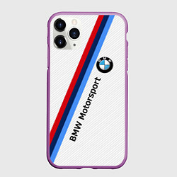 Чехол iPhone 11 Pro матовый BMW Motorsport: White Carbon, цвет: 3D-фиолетовый