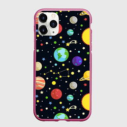 Чехол iPhone 11 Pro матовый Солнечная система, цвет: 3D-малиновый
