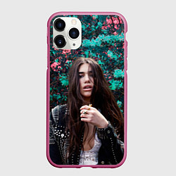 Чехол iPhone 11 Pro матовый Dua Lipa: Floral, цвет: 3D-малиновый
