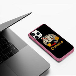 Чехол iPhone 11 Pro матовый Cuphead: Mugman, цвет: 3D-малиновый — фото 2