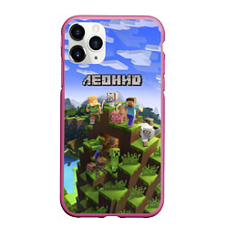 Чехол iPhone 11 Pro матовый Майнкрафт: Леонид, цвет: 3D-малиновый