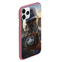 Чехол iPhone 11 Pro матовый Watch Dogs Man, цвет: 3D-малиновый — фото 2