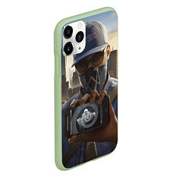 Чехол iPhone 11 Pro матовый Watch Dogs Man, цвет: 3D-салатовый — фото 2