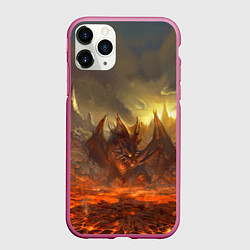 Чехол iPhone 11 Pro матовый Linage II: Fire Dragon, цвет: 3D-малиновый