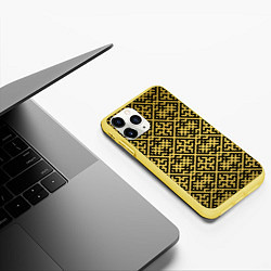 Чехол iPhone 11 Pro матовый Духобор: Обережная вышивка, цвет: 3D-желтый — фото 2