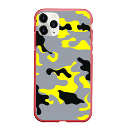 Чехол iPhone 11 Pro матовый Yellow & Grey Camouflage, цвет: 3D-красный