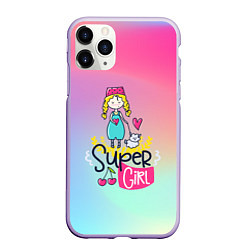 Чехол iPhone 11 Pro матовый SUPER GIRL, цвет: 3D-светло-сиреневый