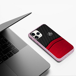 Чехол iPhone 11 Pro матовый Mercedes Benz: Red Carbon, цвет: 3D-розовый — фото 2