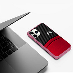 Чехол iPhone 11 Pro матовый Citroen: Red Carbon, цвет: 3D-малиновый — фото 2
