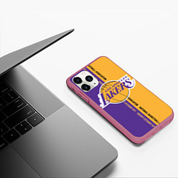 Чехол iPhone 11 Pro матовый NBA: LA Lakers, цвет: 3D-малиновый — фото 2