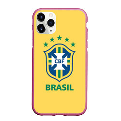 Чехол iPhone 11 Pro матовый Brazil Team, цвет: 3D-малиновый