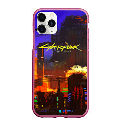 Чехол iPhone 11 Pro матовый Cyberpunk 2077: Night City, цвет: 3D-малиновый