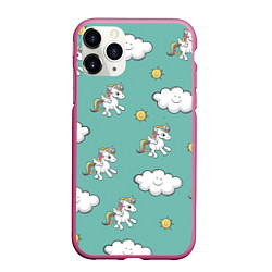 Чехол iPhone 11 Pro матовый Love of Unicorns, цвет: 3D-малиновый