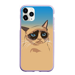 Чехол iPhone 11 Pro матовый Grumpy cat, цвет: 3D-светло-сиреневый