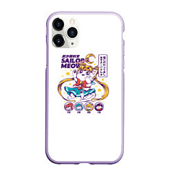 Чехол iPhone 11 Pro матовый Sailor Meow, цвет: 3D-светло-сиреневый