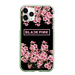 Чехол iPhone 11 Pro матовый Black Pink: Delicate Sakura, цвет: 3D-салатовый