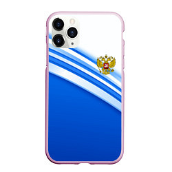 Чехол iPhone 11 Pro матовый Россия: голубая волна, цвет: 3D-розовый