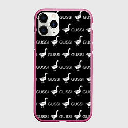 Чехол iPhone 11 Pro матовый GUSSI: Black Pattern, цвет: 3D-малиновый