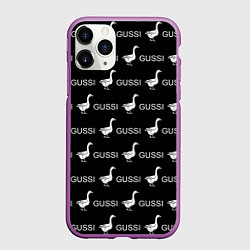 Чехол iPhone 11 Pro матовый GUSSI: Black Pattern, цвет: 3D-фиолетовый