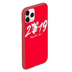 Чехол iPhone 11 Pro матовый Happy New Year 2019, цвет: 3D-красный — фото 2