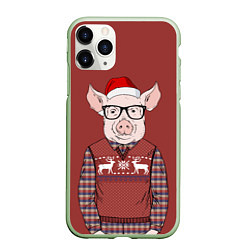 Чехол iPhone 11 Pro матовый New Year: Pink Piggy, цвет: 3D-салатовый