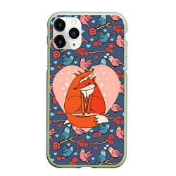 Чехол iPhone 11 Pro матовый Влюбленные лисички, цвет: 3D-салатовый