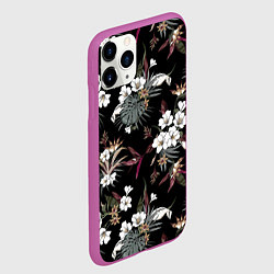 Чехол iPhone 11 Pro матовый Белые цветы в темноте, цвет: 3D-фиолетовый — фото 2