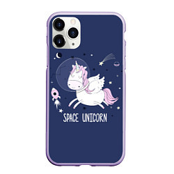 Чехол iPhone 11 Pro матовый Space unicorn, цвет: 3D-светло-сиреневый