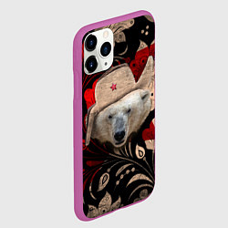 Чехол iPhone 11 Pro матовый Медведь в ушанке, цвет: 3D-фиолетовый — фото 2