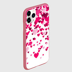 Чехол iPhone 11 Pro матовый Сердца розовые падают, цвет: 3D-малиновый — фото 2