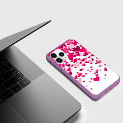 Чехол iPhone 11 Pro матовый Сердца розовые падают, цвет: 3D-фиолетовый — фото 2