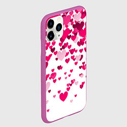 Чехол iPhone 11 Pro матовый Сердца розовые падают, цвет: 3D-фиолетовый — фото 2