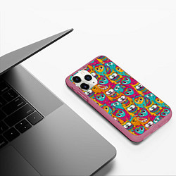 Чехол iPhone 11 Pro матовый Совы разноцветные, цвет: 3D-малиновый — фото 2
