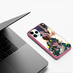 Чехол iPhone 11 Pro матовый My Hero Academia парни с цветами, цвет: 3D-малиновый — фото 2