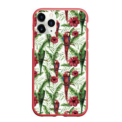 Чехол iPhone 11 Pro матовый Попугаи Ара, цвет: 3D-красный