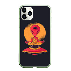 Чехол iPhone 11 Pro матовый Пришелец-медитатор, цвет: 3D-салатовый