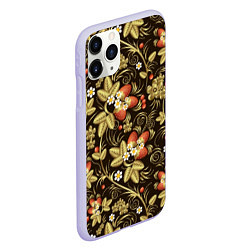 Чехол iPhone 11 Pro матовый Хохлома роспись клубника, цвет: 3D-светло-сиреневый — фото 2