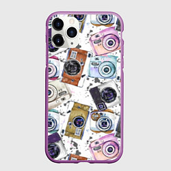 Чехол iPhone 11 Pro матовый Старинные фотоаппараты, цвет: 3D-фиолетовый