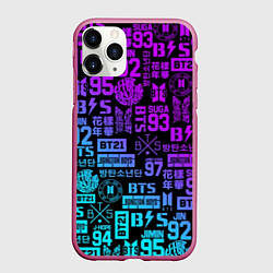 Чехол iPhone 11 Pro матовый BTS Logos, цвет: 3D-малиновый