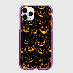 Чехол iPhone 11 Pro матовый Тыквы на хэллоуин - паттерн, цвет: 3D-фиолетовый