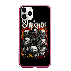 Чехол iPhone 11 Pro матовый Slipknot: Faces, цвет: 3D-малиновый