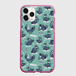 Чехол iPhone 11 Pro матовый Голуби и червяки, цвет: 3D-малиновый