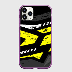 Чехол iPhone 11 Pro матовый Black yellow abstract sport style, цвет: 3D-фиолетовый