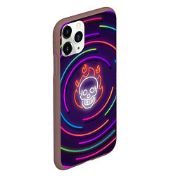 Чехол iPhone 11 Pro матовый Неон череп с линиями, цвет: 3D-коричневый — фото 2