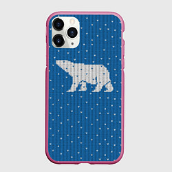 Чехол iPhone 11 Pro матовый Свитер с медведем, цвет: 3D-малиновый