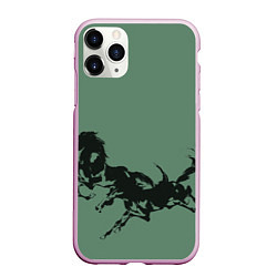 Чехол iPhone 11 Pro матовый Черные кони, цвет: 3D-розовый