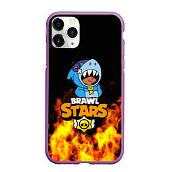 Чехол iPhone 11 Pro матовый BRAWL STARS LEON SHARK, цвет: 3D-фиолетовый