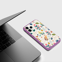 Чехол iPhone 11 Pro матовый Цветочный орнамент, цвет: 3D-фиолетовый — фото 2