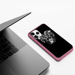 Чехол iPhone 11 Pro матовый Движковый череп, цвет: 3D-малиновый — фото 2