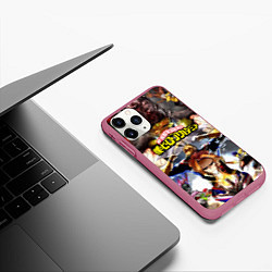 Чехол iPhone 11 Pro матовый MY HERO ACADEMIA коллаж из героев, цвет: 3D-малиновый — фото 2